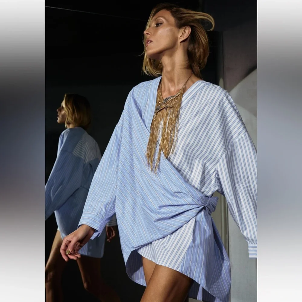 NWT Zara Poplin Wrap Shirt - Picture 7 of 11